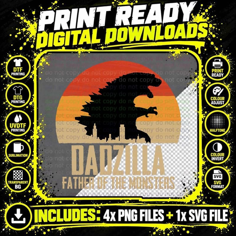 Dinosaur Dad Monsters Father's Day Dadzilla Dino Sunset Png SVG Digital Bundle