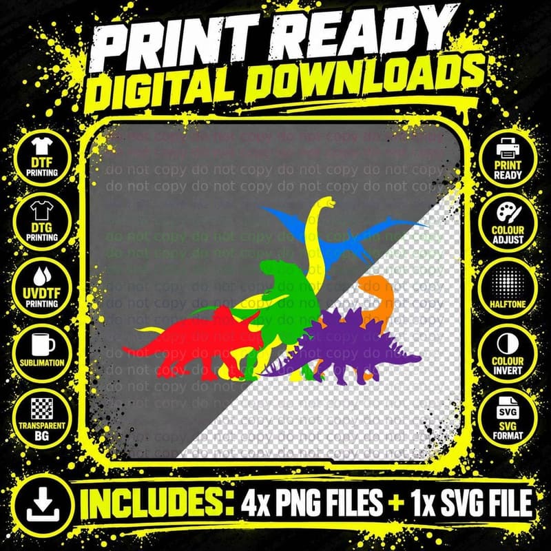 Dinosaur LGBT-Q Pride Gay Rainbow Flag Proud Ally Animal Png SVG Digital Bundle