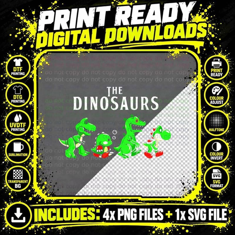 Dinosaur T-Shirt, Retro 80s Style, Pet Lover Apparel Png SVG Digital Bundle