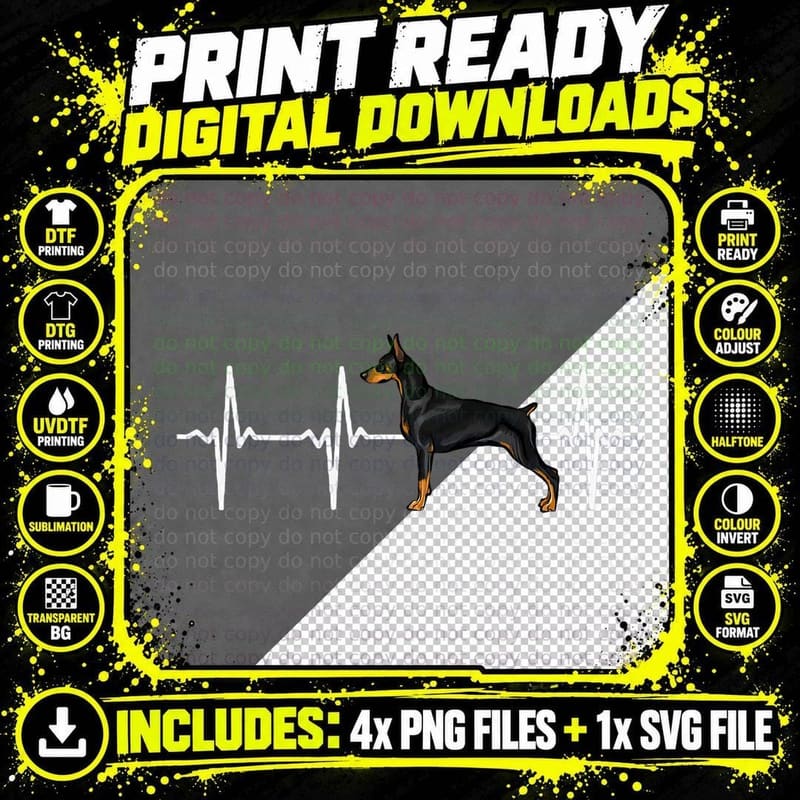 Doberman Pinscher Heartbeat Love My Dog Lover Gift Png SVG Digital Bundle
