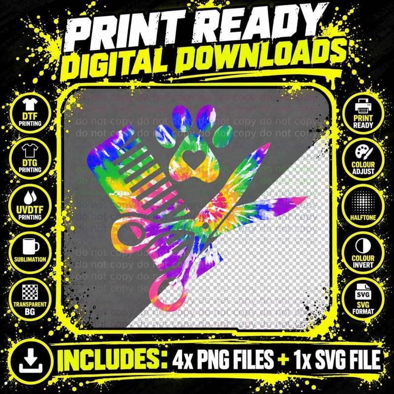 Dog Groomer Tie Dye Cute for Future Dog Groomers T-Shirt Png SVG Digital Bundle