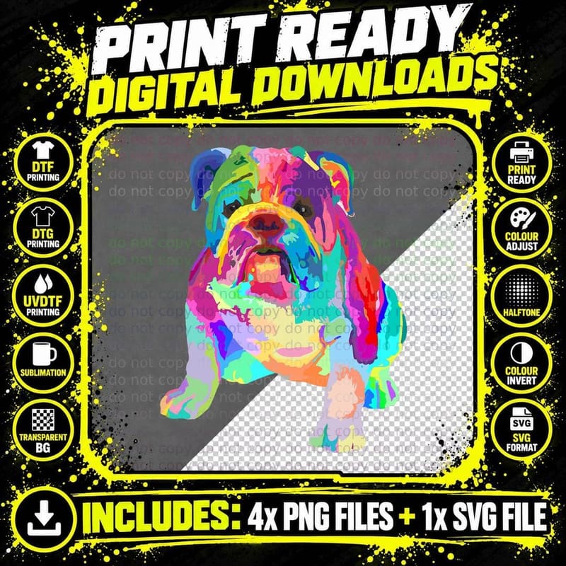 Dog Lover Gifts Colorful Cool English Bulldog Mens Png SVG Digital Bundle