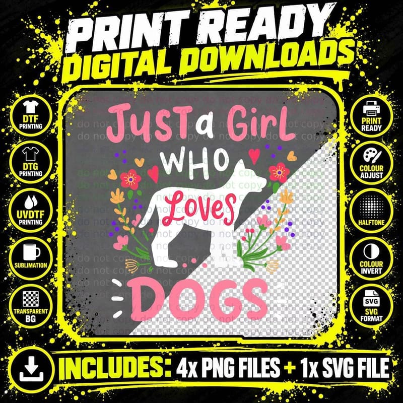 Dog Lovers T-Shirt, Floral Typography Tee Png SVG Digital Bundle