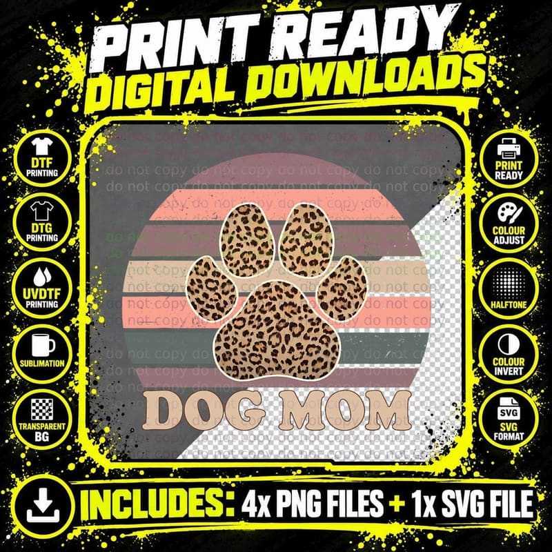 Dog Mom - Leopard Print - Best Mama - Funny Paw - Png SVG Digital Bundle