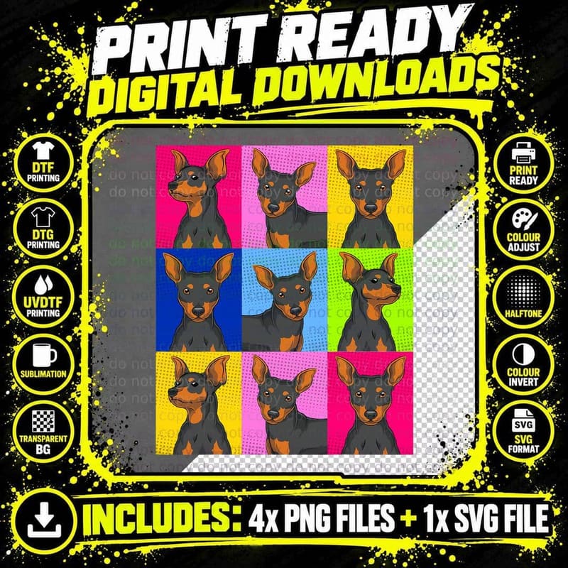 Dog Owner Animal Pet Min Pin Dog Lover Pop Art Min Png SVG Digital Bundle