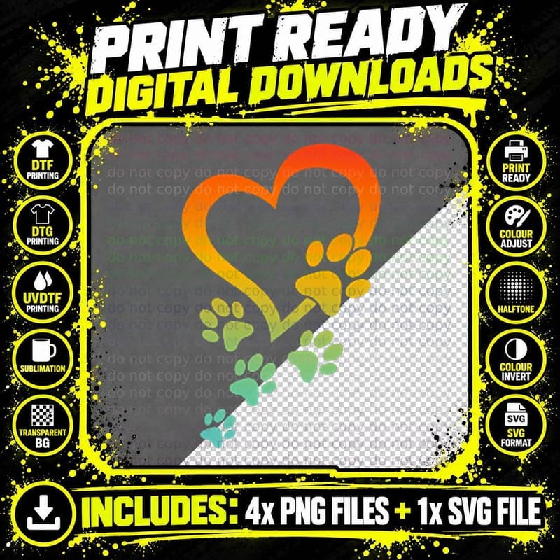 Dog Paw Heart Baby Dog Paws Dog Owner - Dog Paw Png SVG Digital Bundle