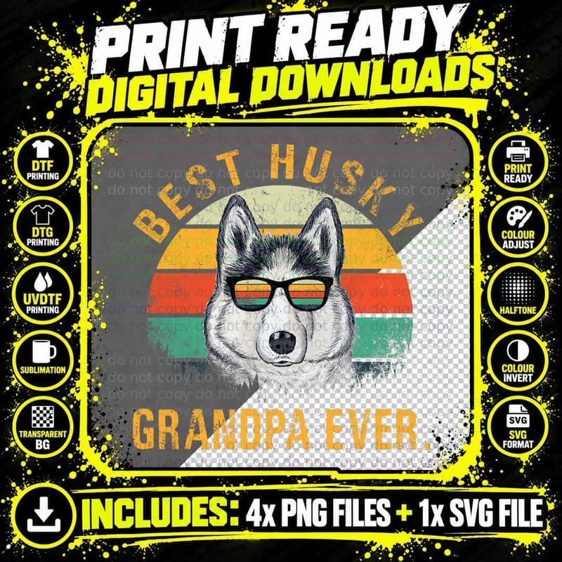 Dog Vintage Best Husky Grandpa Ever Shirt Fathers Day Png SVG Digital Bundle