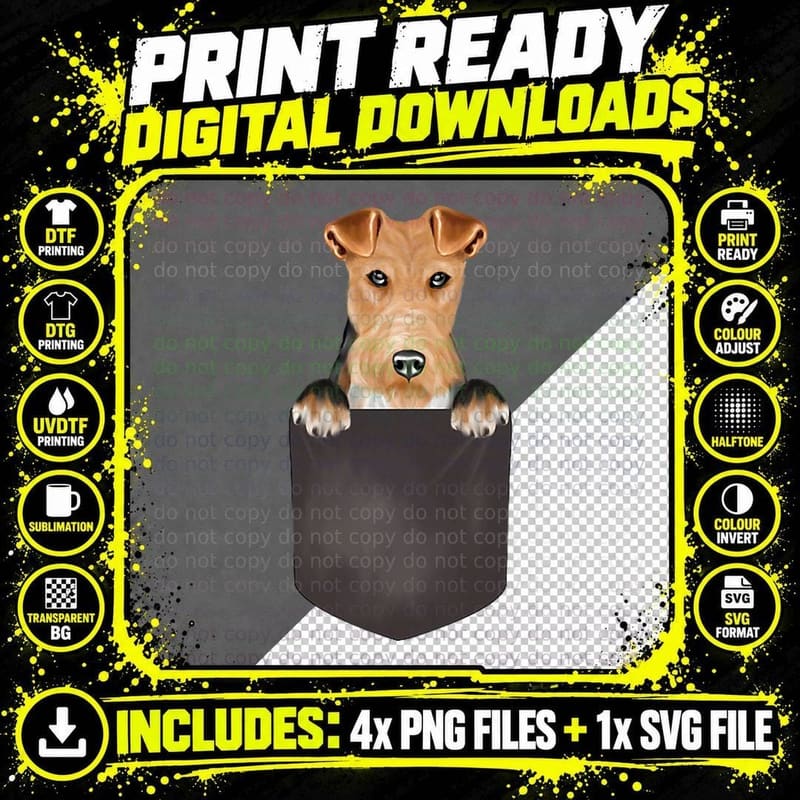 Dog in Pocket Funny Dog Lover Wire Fox Terrier Png SVG Digital Bundle