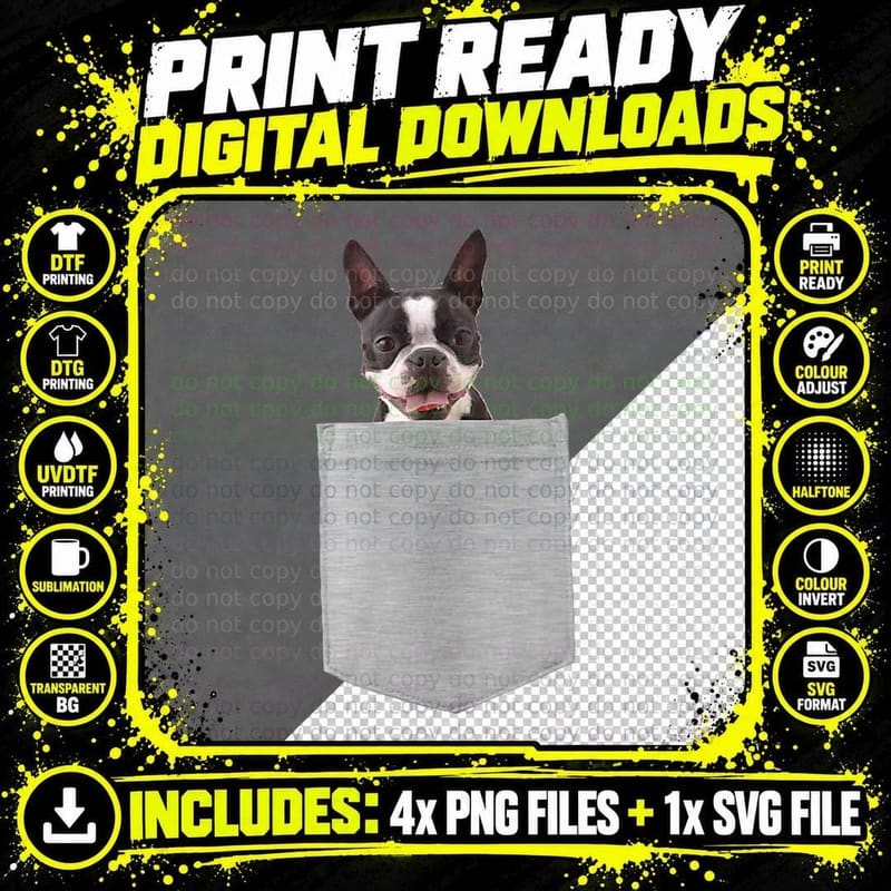 Dog in Your Pocket Boston Terrier, Pet Lover Gift Png SVG Digital Bundle