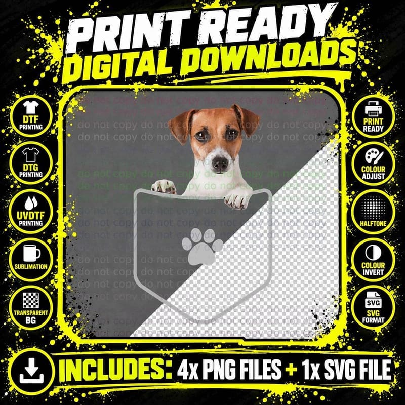 Dog in the Pocket Funny Dog, Cute Graphic Dog in Pocket Png SVG Digital Bundle