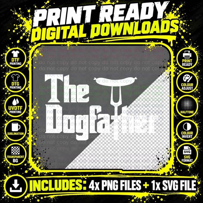 Dogfather Hot Dog Funny Grilling Pun T-Shirt Png SVG Digital Bundle