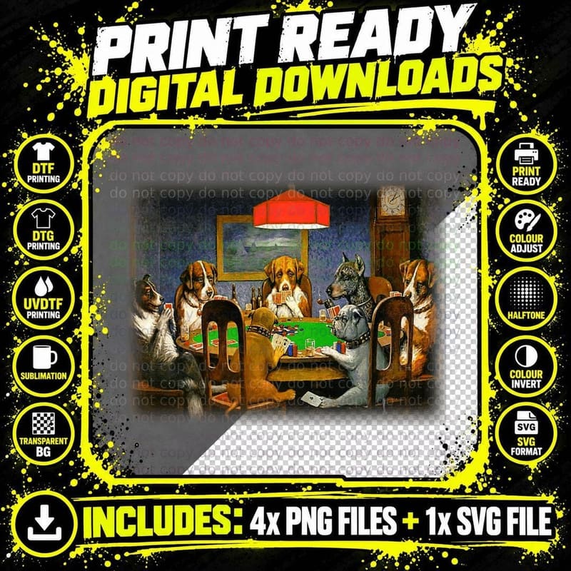 Dogs Playing Poker a Friend in Need Funny Dog Lover Art Png SVG Digital Bundle