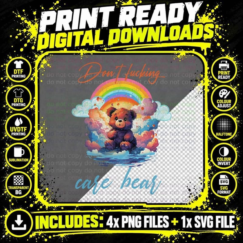 Don't Fucking Care Bear, Unisex, Casual Attitude, Sassy Png SVG Digital Bundle