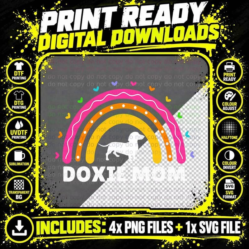 Doxie Mom Cute Rainbow Dachshund Lover Weiner Dog Mom Png SVG Digital Bundle