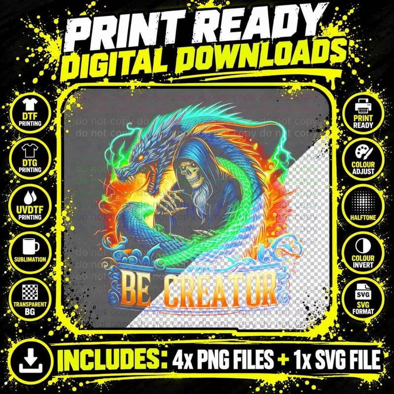Dragon & Wizard T-Shirt, Fantasy Art Print, Magic Apparel Png SVG Digital Bundle