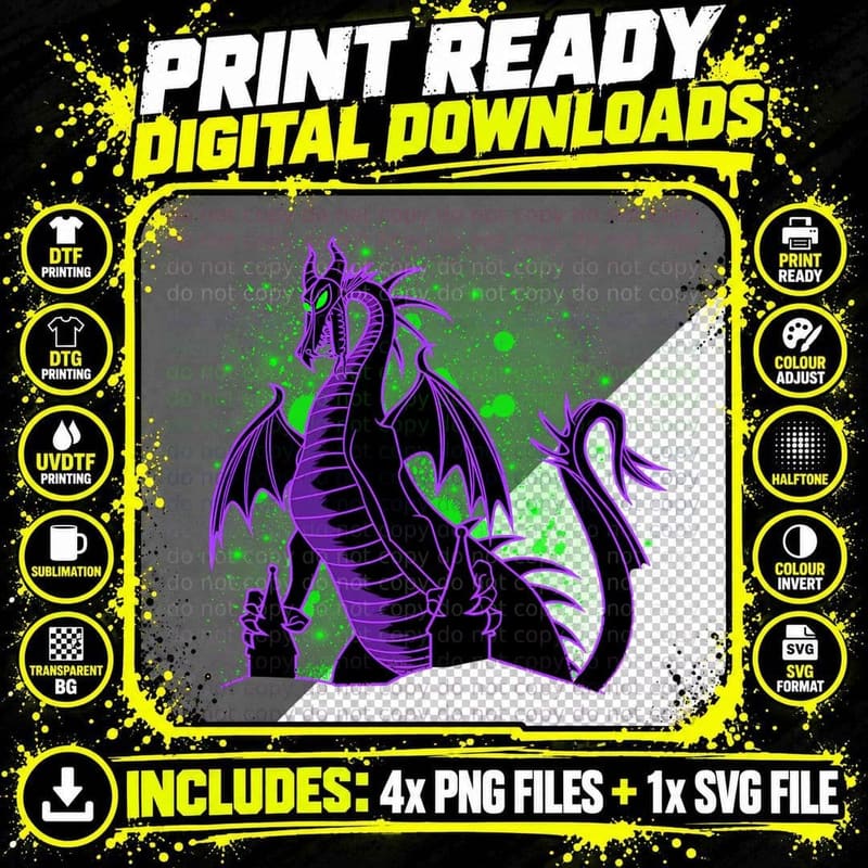 Dragon Watercolour Silhouette T-Shirt, Fantasy Art Png SVG Digital Bundle