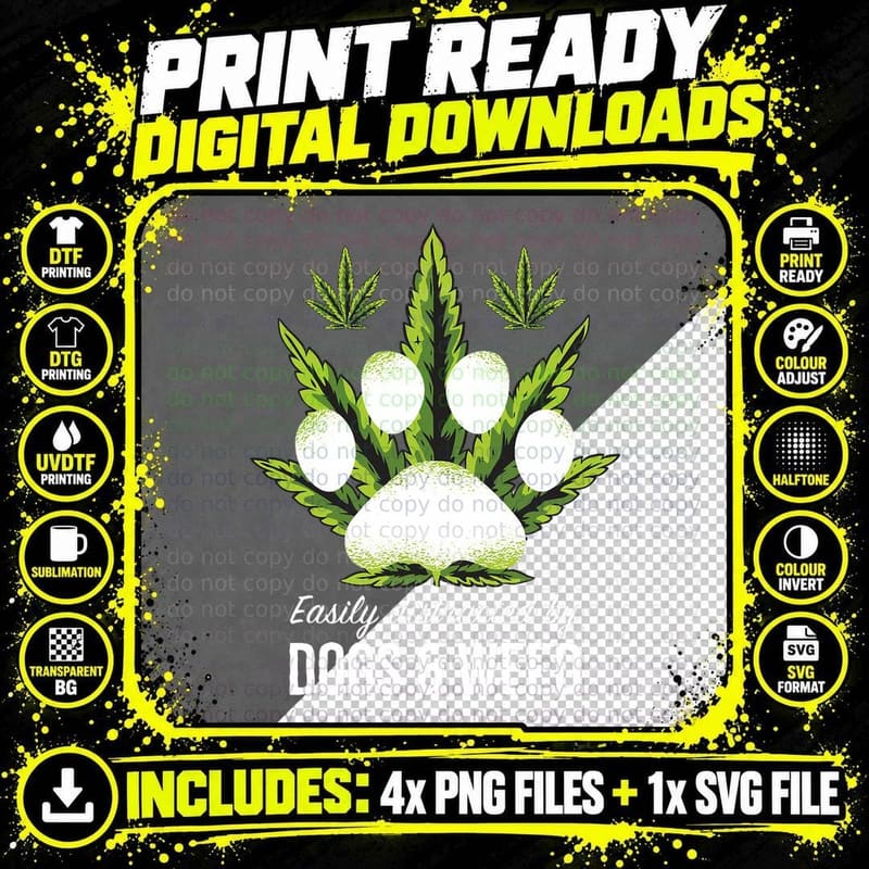 Easily Distracted by Dogs Weed Shirt Funny Dog Lover Png SVG Digital Bundle
