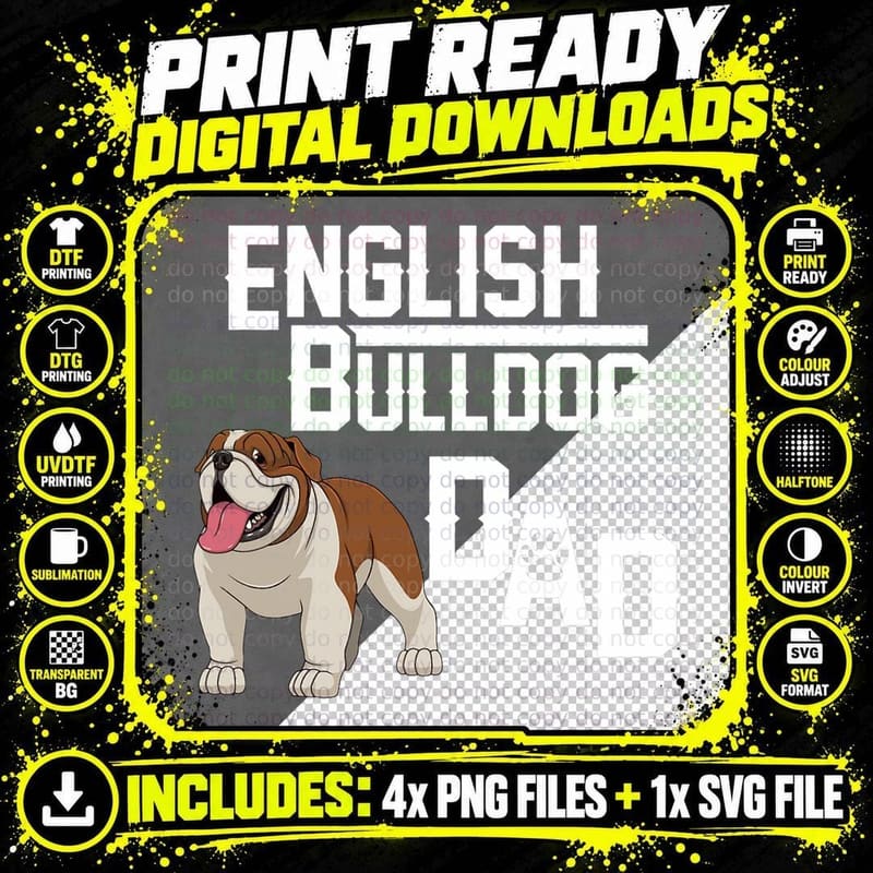 English Bulldog Dad T-Shirt Gift Fathers Day, Dog Lover Png SVG Digital Bundle