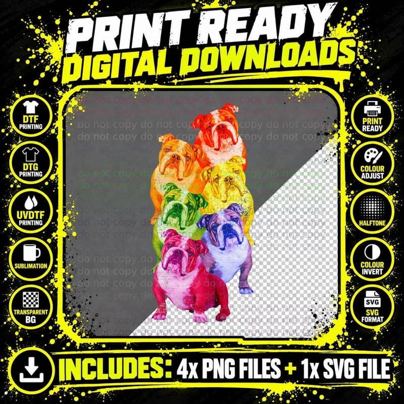 English Bulldog Rainbow Flag Gay Pride LGBT Dog Lover Png SVG Digital Bundle