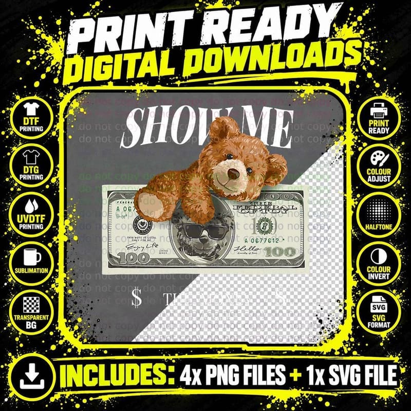 Enjoy Cool Teddy Bear Dollar Show Time Billionaire Club Png SVG Digital Bundle
