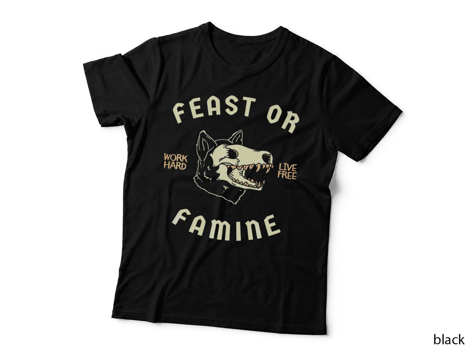 Feast or Famine Wolf Skull Graphic T-Shirt, Holiday Gift Tee