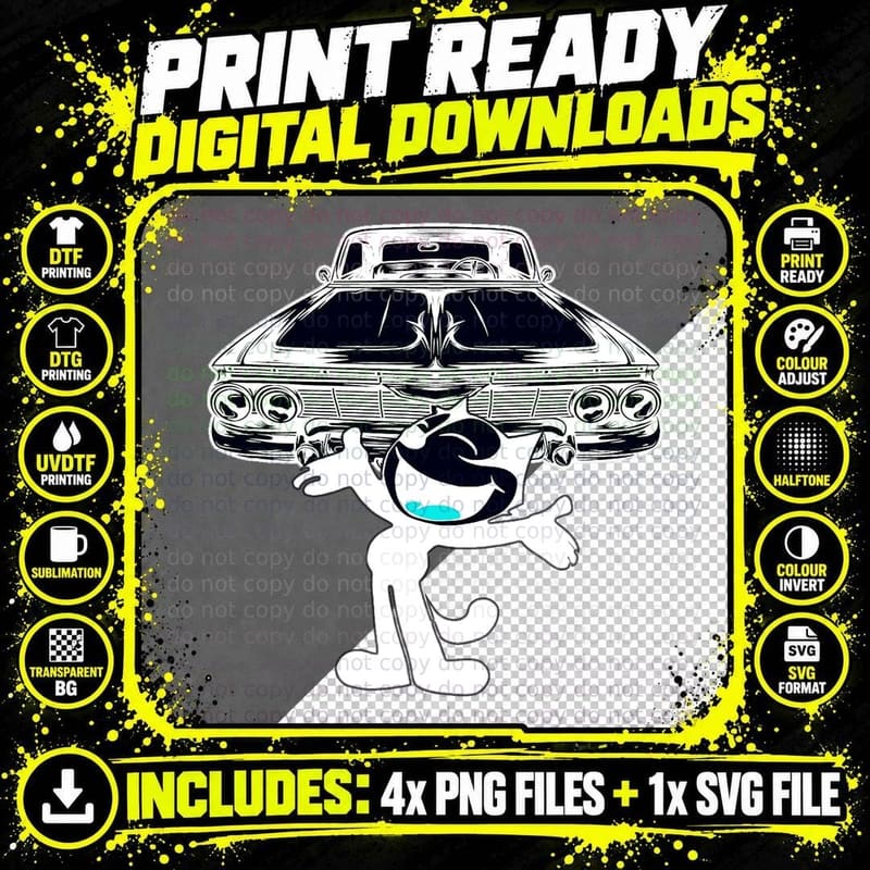 Felix Cat Cartoon Giant Lowrider Car Club Design Mashup Png SVG Digital Bundle