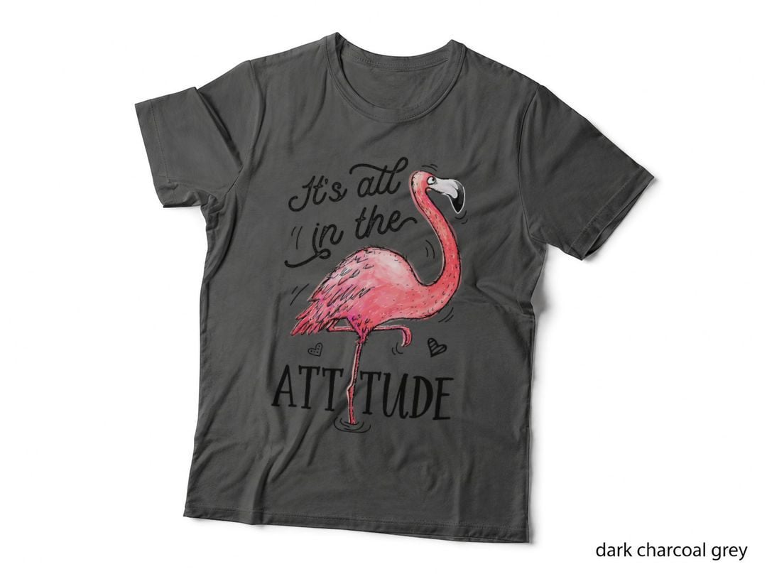 Flamingo It's All in the Attitude Funny Pink Bird Watercolor T-Shirt