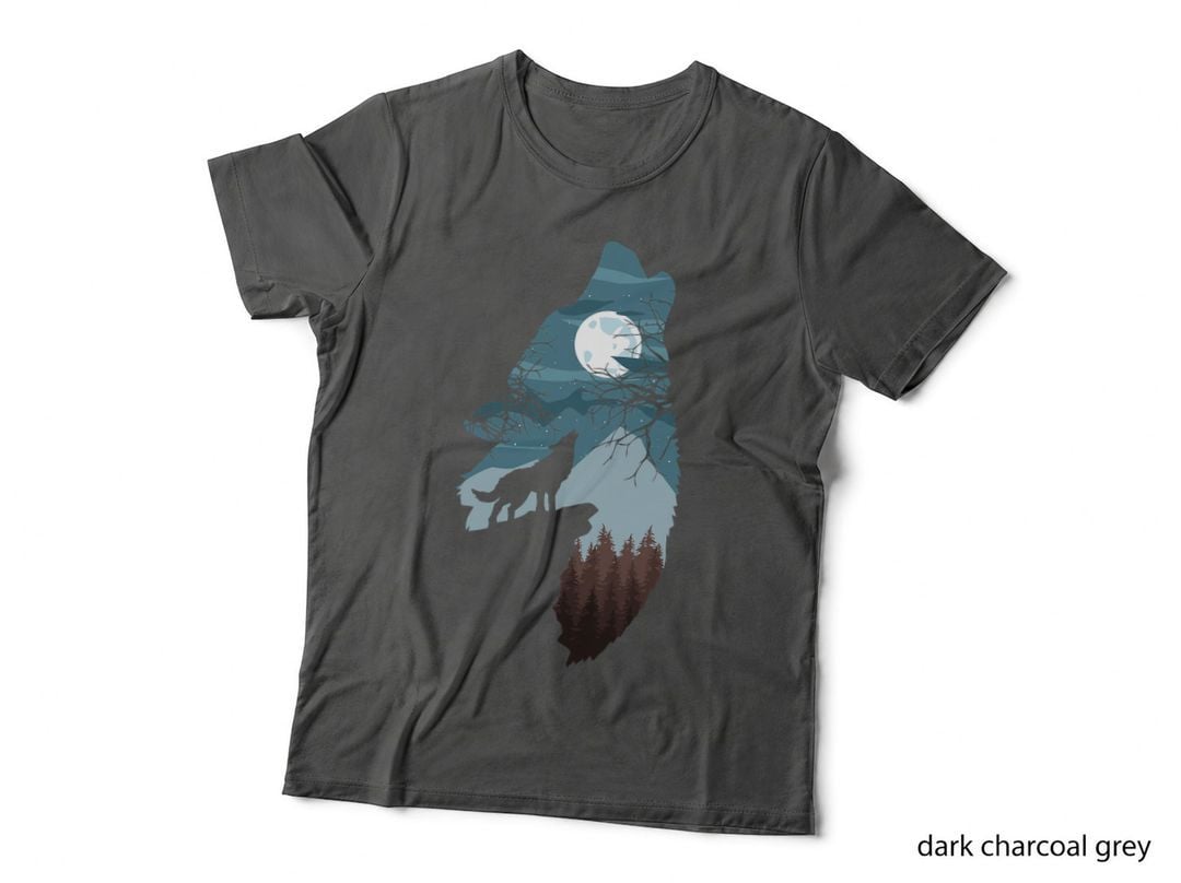 Forest with Full-Moon and Cliff of Silhouette Howling Wolf T-Shirt