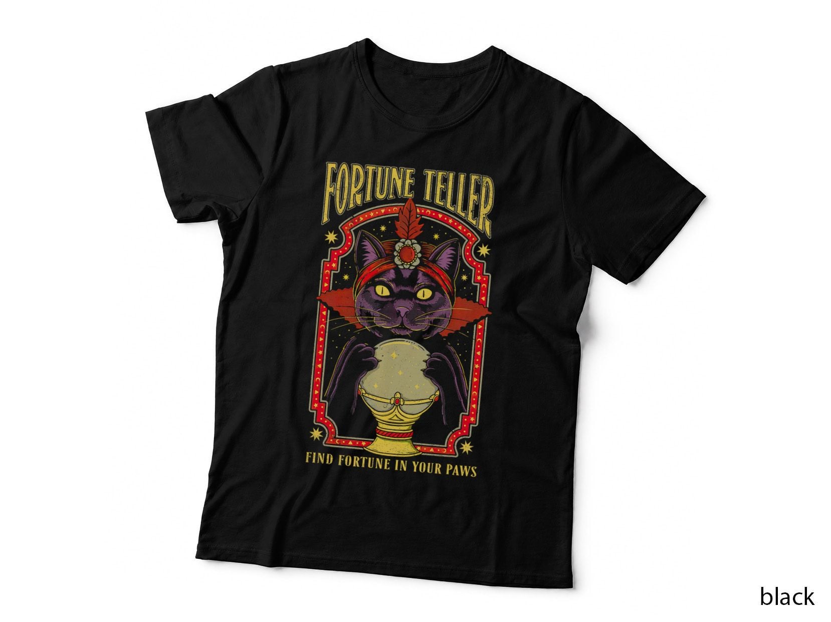 Fortune Teller Black Cat Find Fortune in Your Paw T-Shirt
