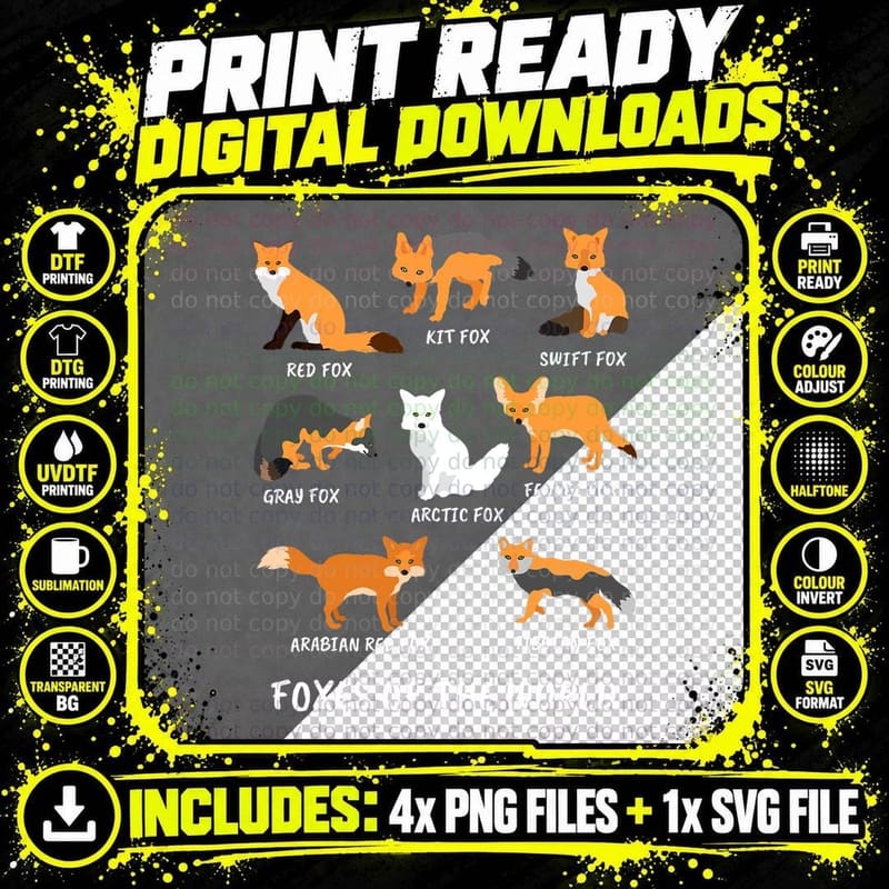 Foxes of the World Fox Lover T-Shirt Png SVG Digital Bundle
