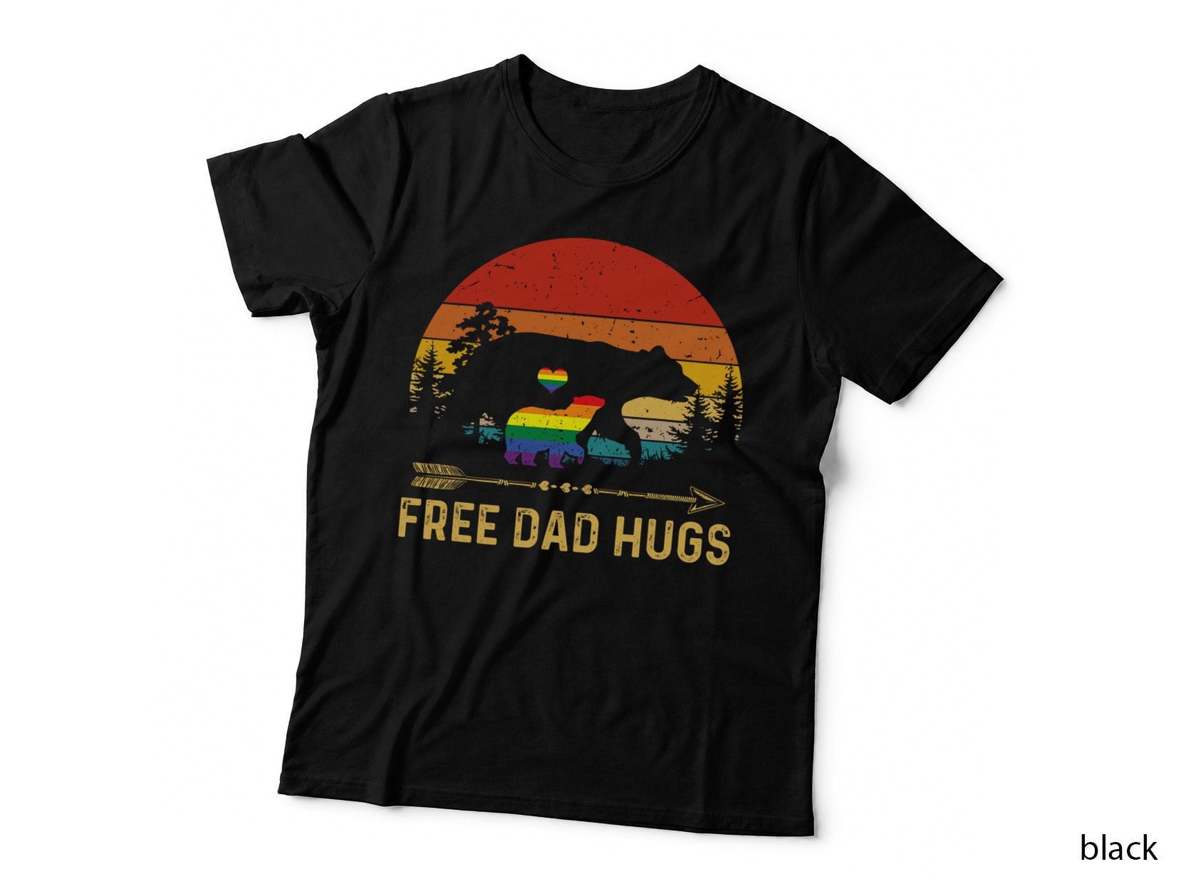 Free Dad Hugs LGBT Pride Dad Bear Baby Retro T-Shirt Gift, LGBTQ+, Family Love