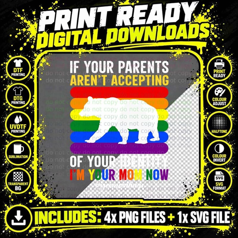 Free Mom Hugs Proud Mama Bear LGBT Gay Pride LGBTQ Png SVG Digital Bundle