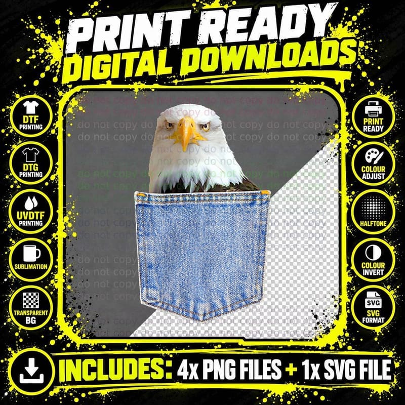 Freedom Patriotic Bald Eagle Pocket Shirt Funny Bird Png SVG Digital Bundle