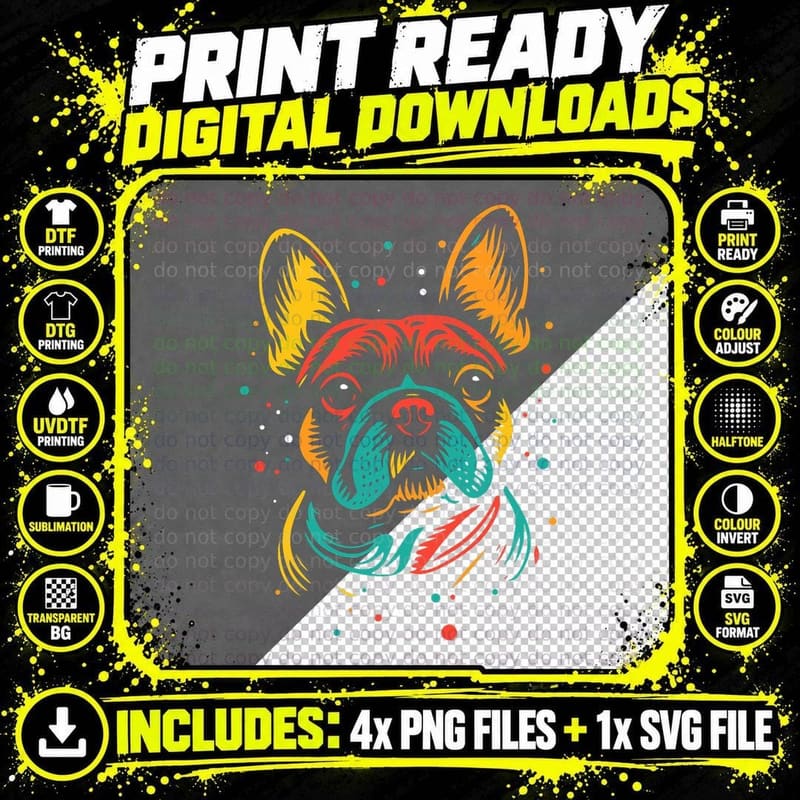 French Bulldog Colorful Frenchie Dog Pop Art Png SVG Digital Bundle