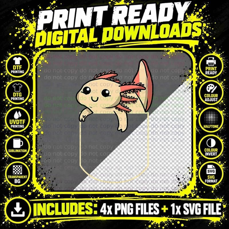 Funny Axolotl in the Pocket Gift Axolotls Pocket Png SVG Digital Bundle