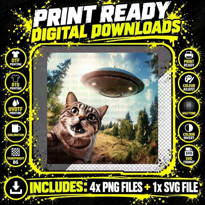 Funny Cat Selfie Ufo Alien T-Shirt Png SVG Digital Bundle