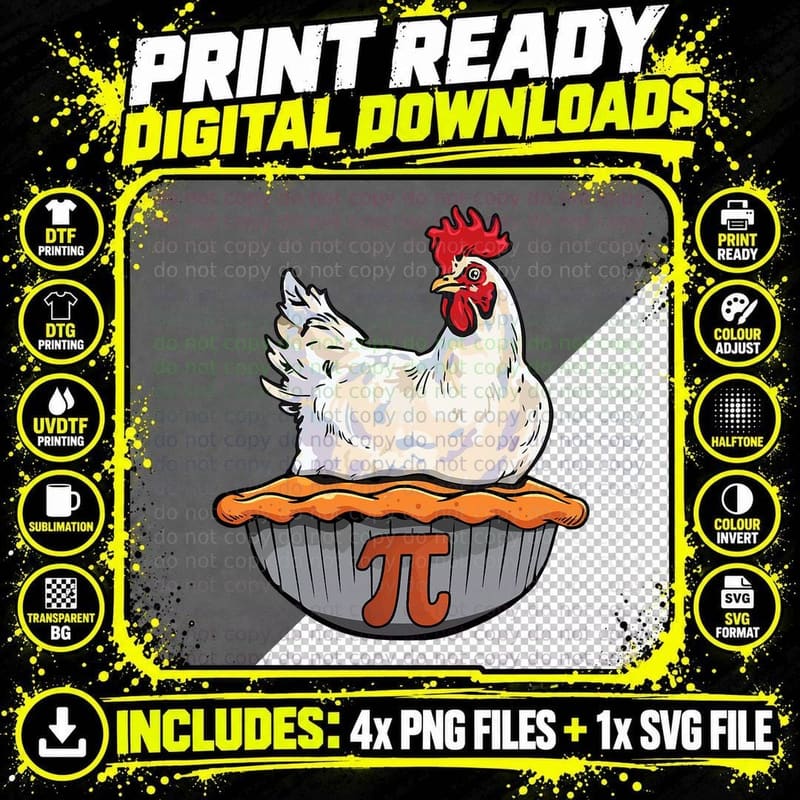 Funny Chicken Pie Lover Math Geek Math Nerd Pi Day Png SVG Digital Bundle