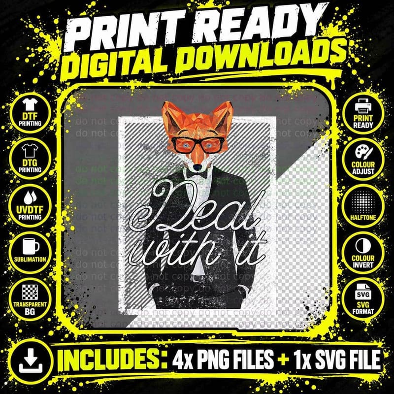 Funny Cool Fox in a Suit Deal with It Animal Tee Shirt Png SVG Digital Bundle