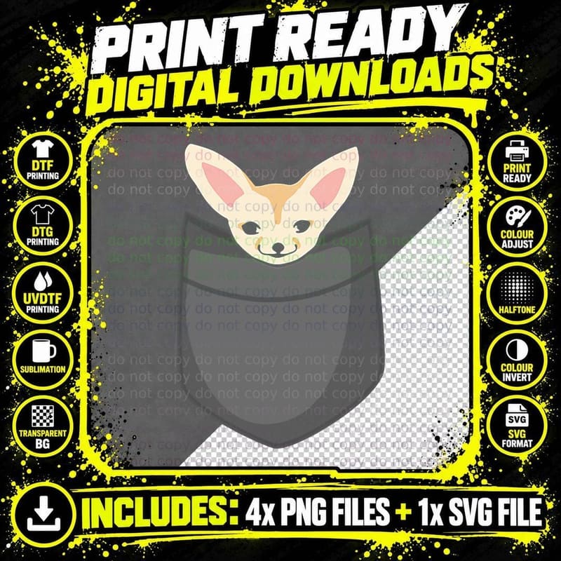 Funny Cute Graphic Pocket Fennec Fox T-Shirt Png SVG Digital Bundle