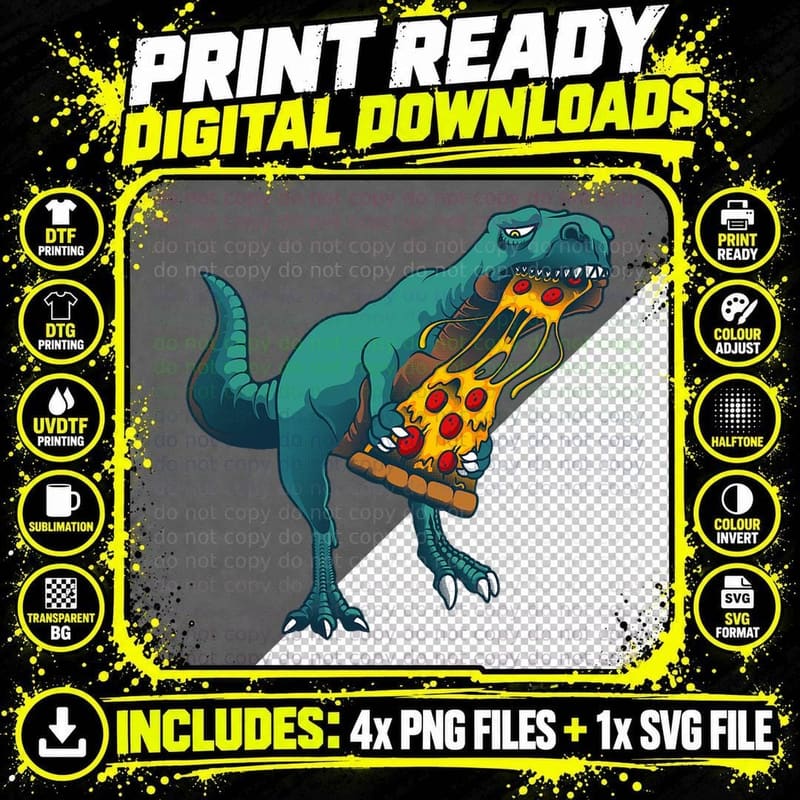 Funny Dinosaur Art for Men Women Dinosaur Pizza Slice Png SVG Digital Bundle