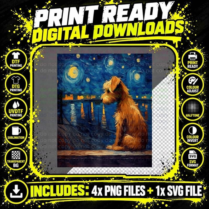 Funny Dog Art Painting Dog Lover Starry Night Dog Van Png SVG Digital Bundle
