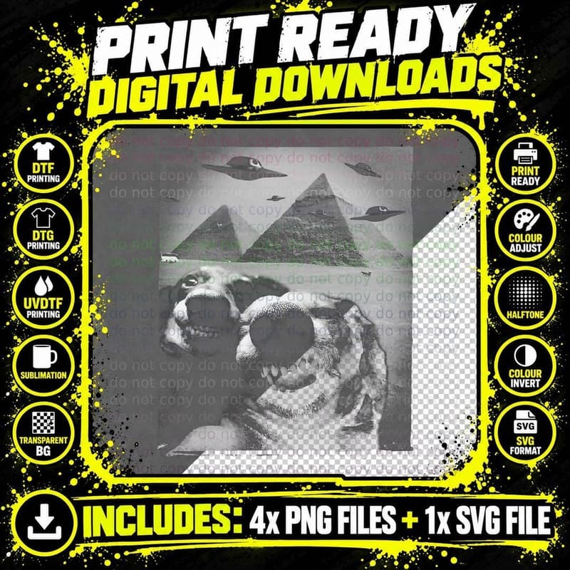Funny Dog Selfie Alien UFO Invasion Pyramid Egypt Giza Png SVG Digital Bundle