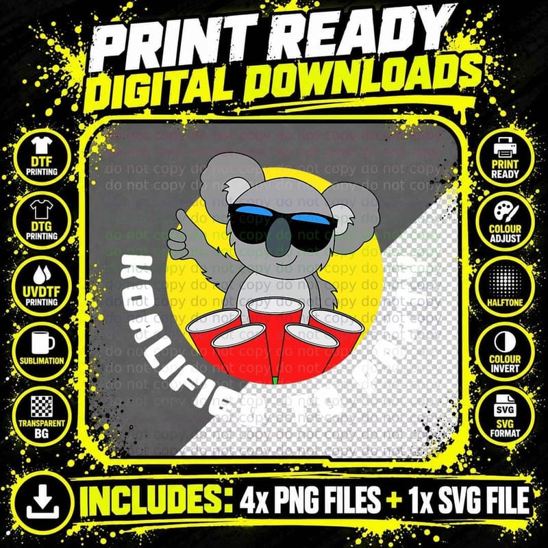 Funny Koalified to Party T-Shirt Koala Bear Animal Quote Png SVG Digital Bundle