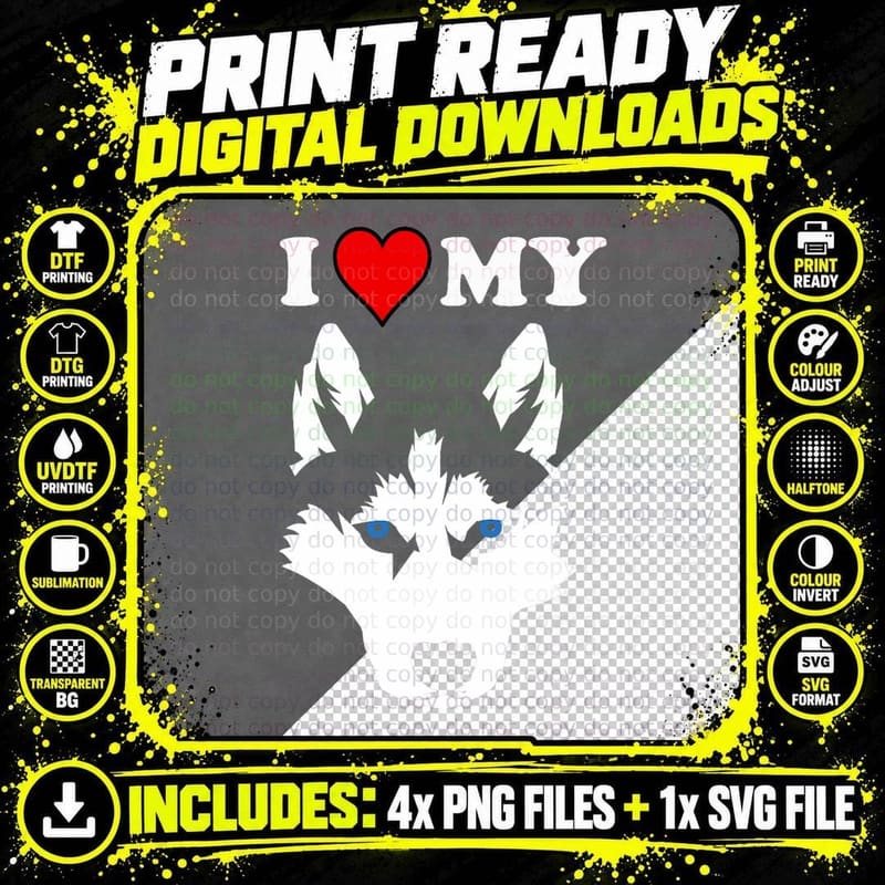 Funny Malamute Huskies Dog Owner Wolf I Love My Husky Png SVG Digital Bundle
