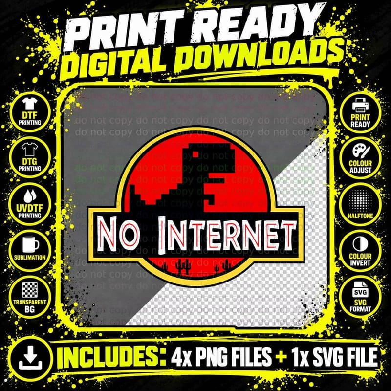 Funny Nerdy No Internet Dinosaur Computer Science Png SVG Digital Bundle