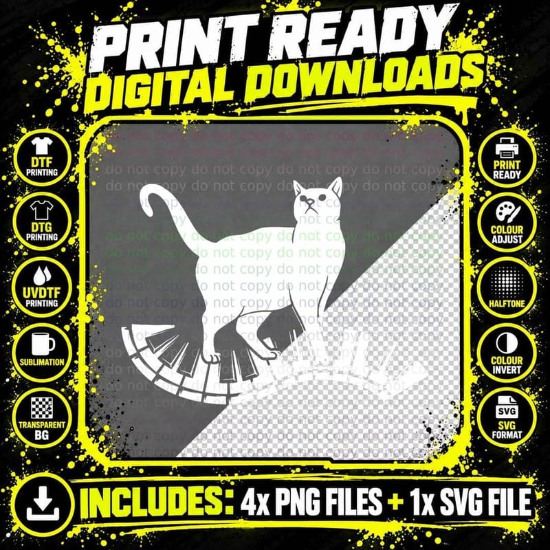 Funny Piano Music Cat Design Men Women Kids Cat Piano Png SVG Digital Bundle