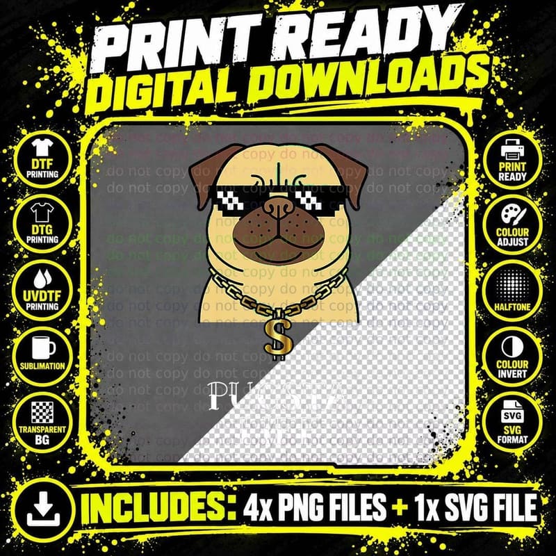 Funny Pug Gifts Cool Pugsta Life Birthday Kids Boys Png SVG Digital Bundle
