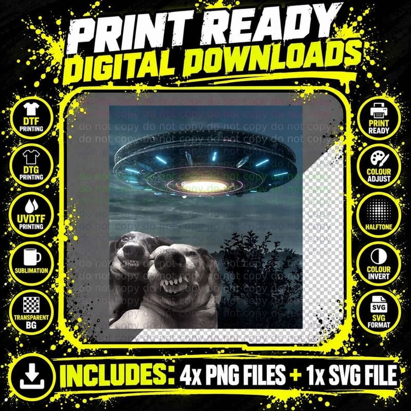 Funny Selfie Dog with Alien UFO Funny Dogs Lover T-Shirt Png SVG Digital Bundle