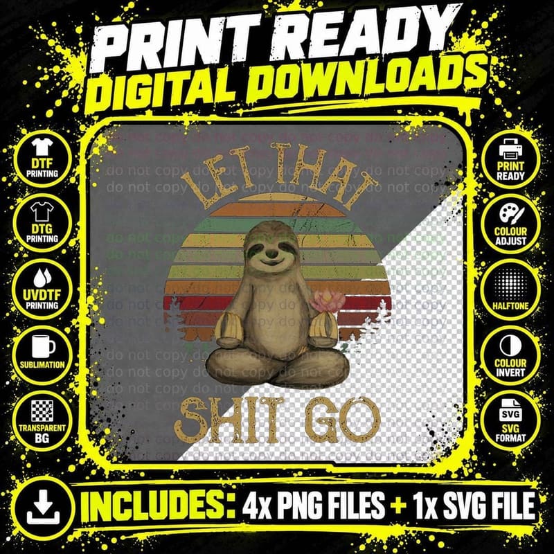 Funny Sloth Yoga T-Shirt, Vintage Retro Style Png SVG Digital Bundle