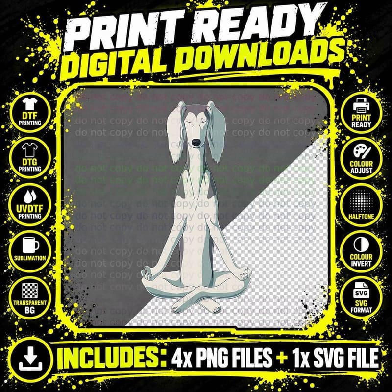 Funny Yoga Dog Saluki, Yoga Humor, Workout for Women Png SVG Digital Bundle